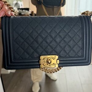 Authentic Chanel Old Med Boy Bag - Caviar GHW